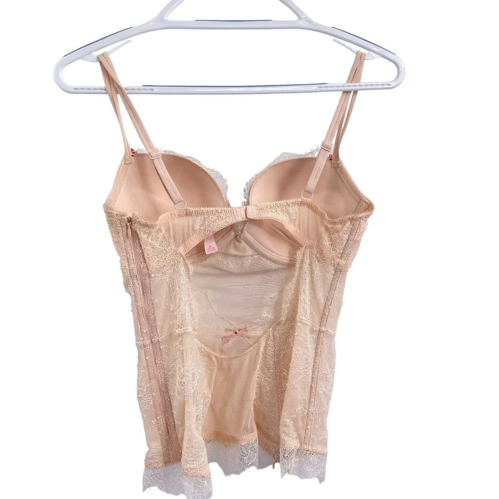 Victoria's‎ Secret blush pink lace sheer corset cami size 36C key hole back sexy